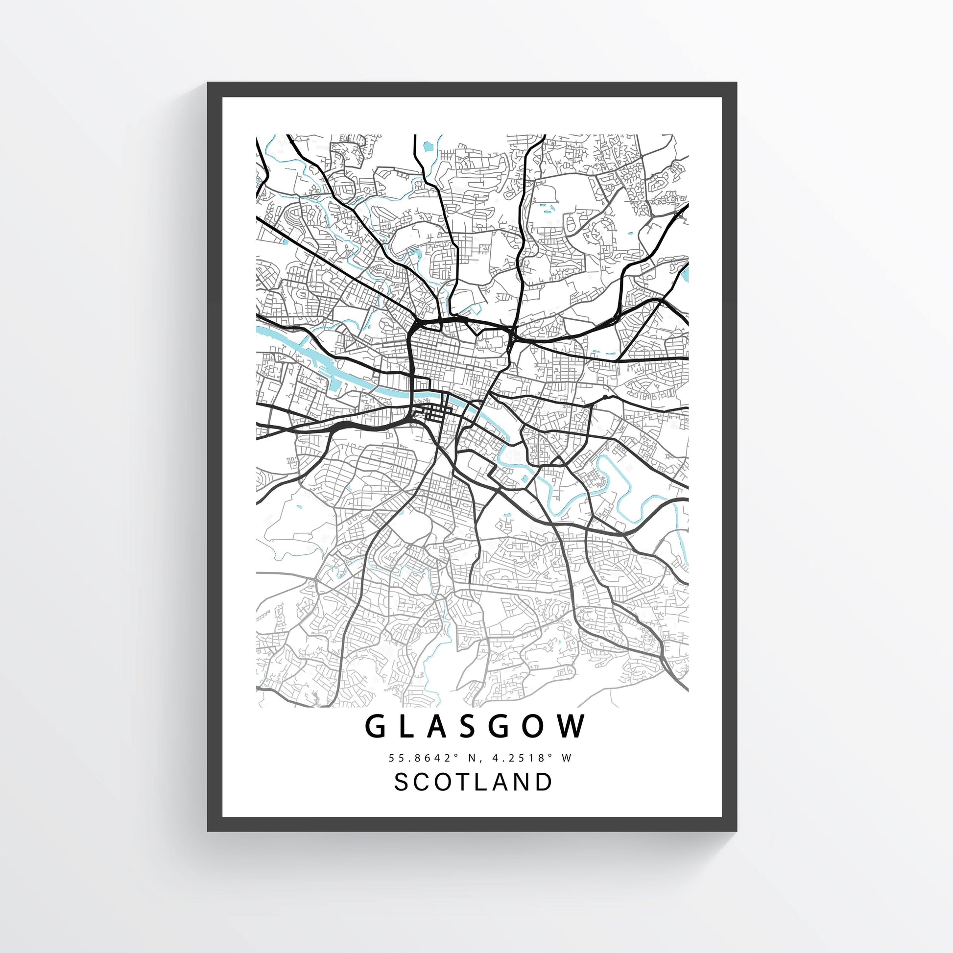 GLASGOW City Map Print | Scotland Street Map Road | England Poster Art | Glasgow Wall Art | Variety Sizes