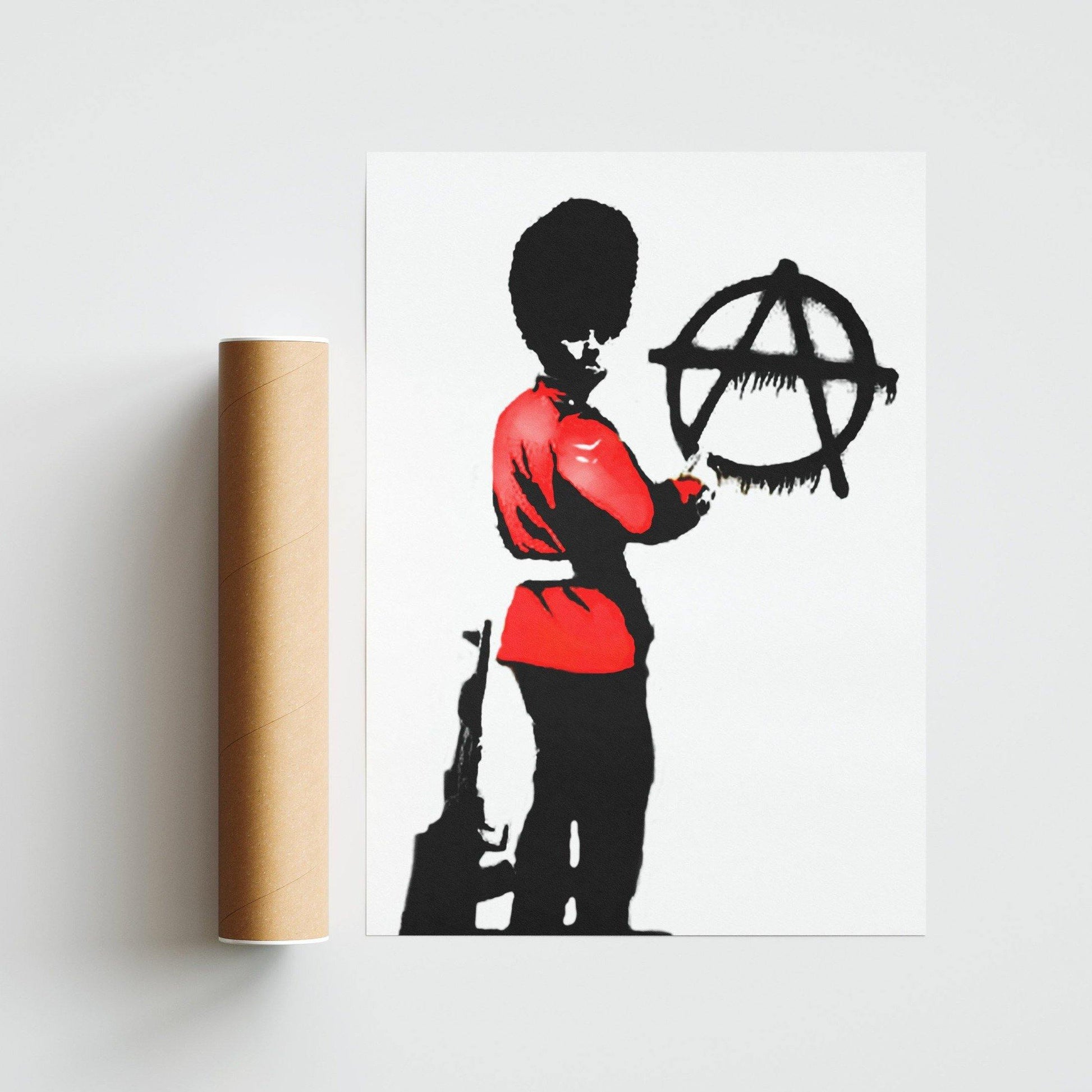 Add some edge to your décor with this Queens Guard Pissing Banksy Poster. This street art piece is sure to start some conversations. With a punch of color, this poster will liven up any space. Put it up in your home office or bedroom to add some personality to your space.- 98types