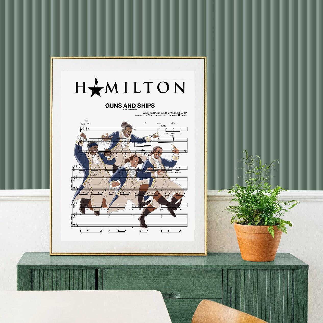 Hamilton ~ Guns and ships Song Music Print | Song Music Sheet Notes Print  Everyone has a favorite song and Hamilton Musical now you can show the score as printed staff. The personal favorite song sheet print shows the song chosen as the score. 