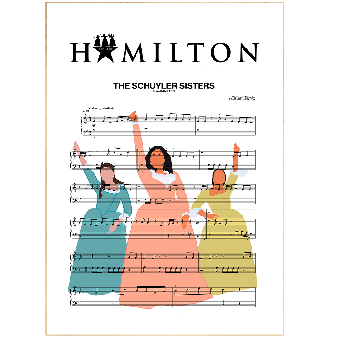 Get your Schuyler sisters fix with this dynamic poster. Hang this in your home to get in the Hamilton spirit. This poster is a must-have for any fan of the musical. With a beautiful design and high-quality print, this poster is perfect for any wall.