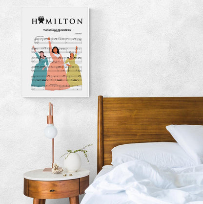 Looking to add a touch of musical history to your home? Look no further than this Hamilton - The Schuyler Sisters Poster. Starring in the history-making musical, Soo plays Hamilton's wife, Eliza; Goldsberry is his sister-in-law Angelica. These two talented sisters are captured in this beautiful print. Whether you're a musical lover or just admire great artwork, this poster is sure to please.