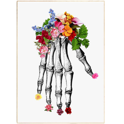 Hands Skeleton Anatomical Flowers Print