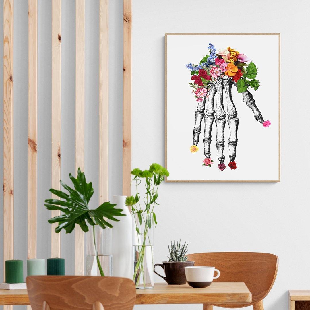 Hands Skeleton Anatomical Flowers | Anatomical Body Print | Flower Art Print | Illustration Poster - 98types