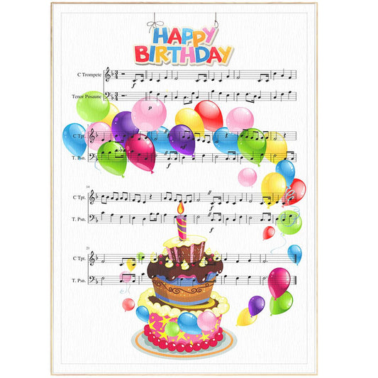 Happy Birthday Song Print | Sheet Music Wall Art | Song Music Sheet Notes Print