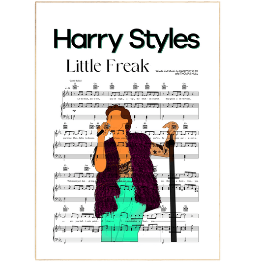 This vibrant Harry Styles - LITTLE FREAK Poster is the perfect way to show your love for the singer and his music. With the lyrics of the song prominently displayed, this poster is a must-have for any fan. Printed on high-quality paper, this poster is sure to make a statement in any room.