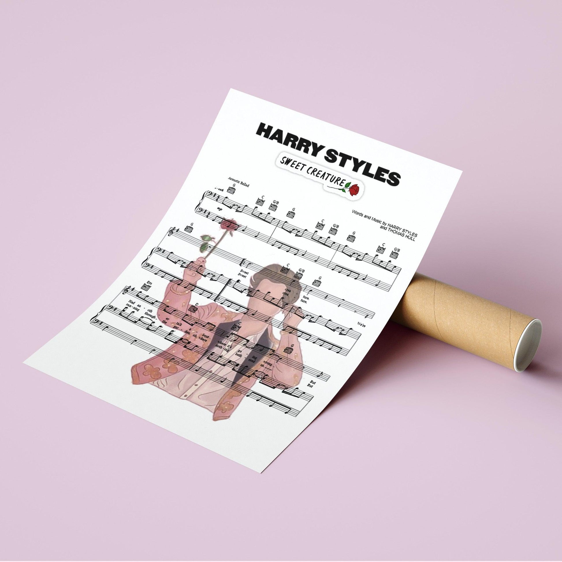 Harry Styles ~ Sweet Creature Song Lyric Print | Song Music Sheet Notes Print  Everyone has a favorite song and now you can show the score as printed staff. The personal favorite song sheet print shows the song chosen as the score. 