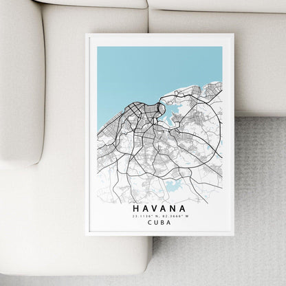 Havana Map Print | Cuba Map Art Poster | Havana City Street Road | Variety Sizes