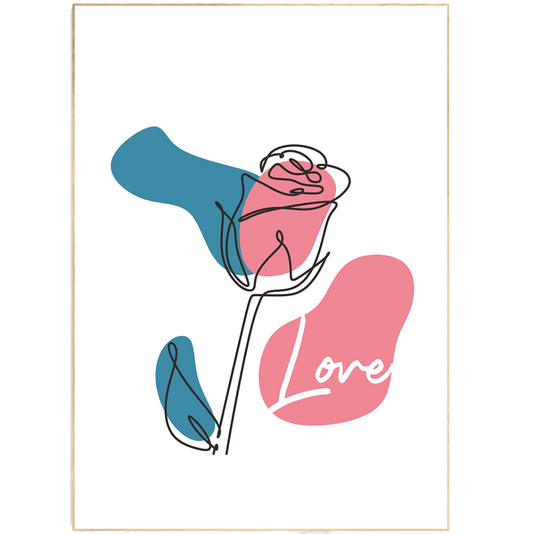 Love Red Flower Line Art Print