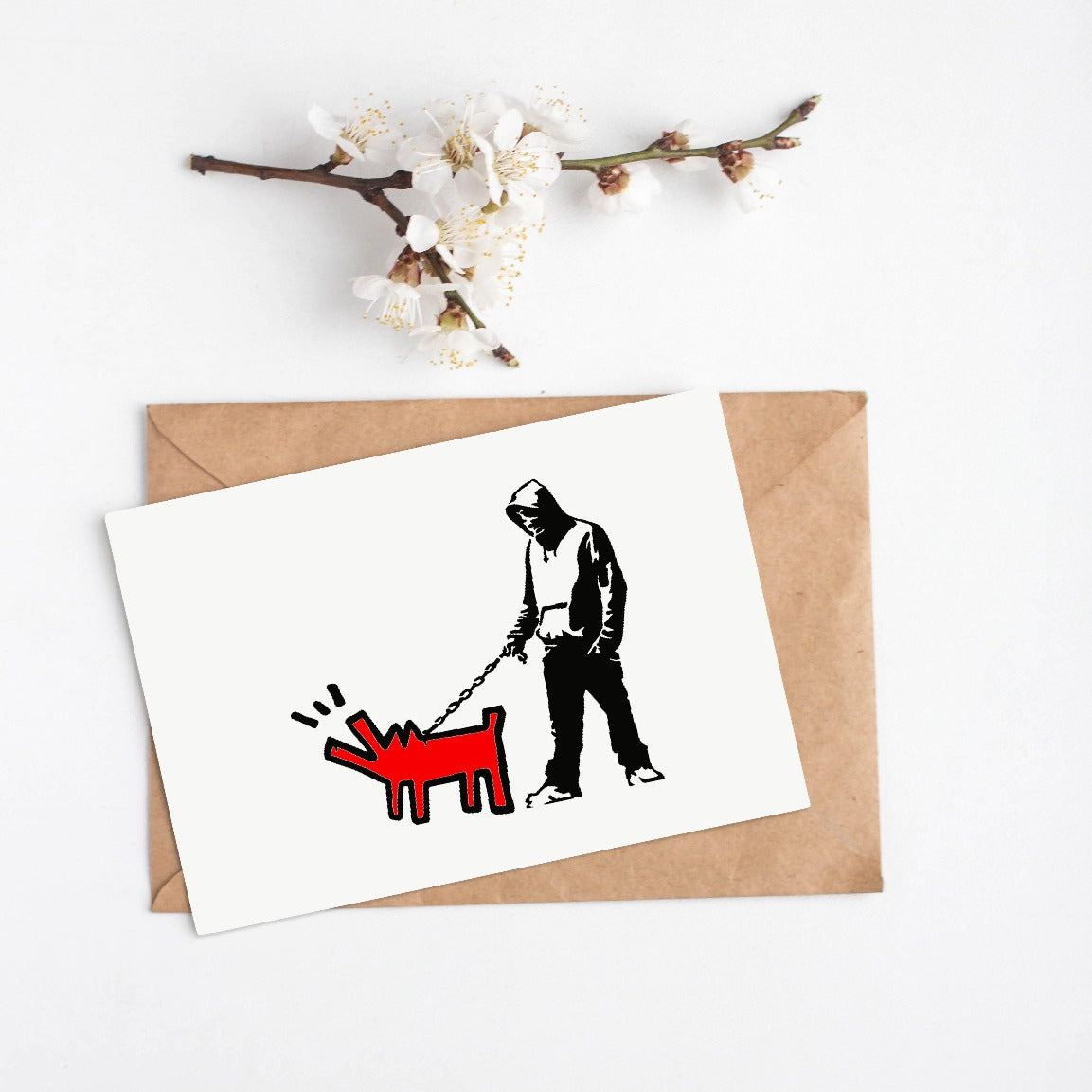 This vibrant Banksy print will add some edge to your décor. It features a man walking his dog, with the words "You complete me" in the background. The perfect way to show your love for your furry friend. - 98types
