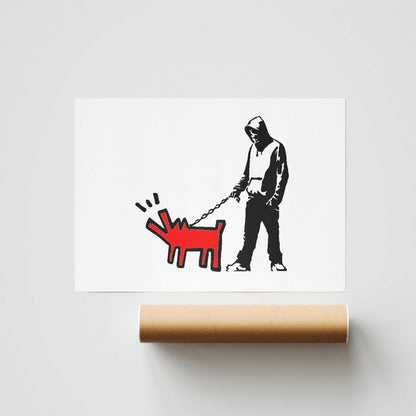 This GREAT Banksy print is the perfect way to show your street cred. Featuring a man walking his haring dog, this print is cool, edgy, and perfect for any art lover. At 98Types, we only print on the highest quality paper, so you can be sure your new print will look amazing. - 98types