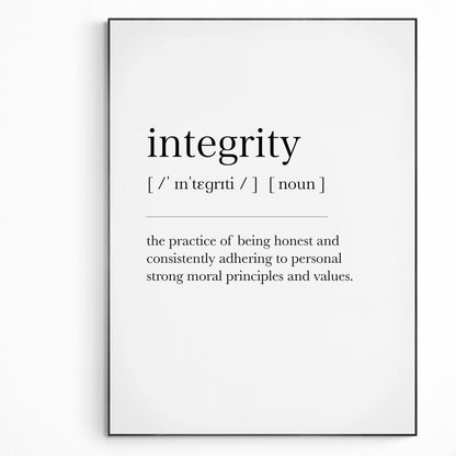 Integrity Definition Print | Dictionary Art Poster | Wall Home Decor Print | Funny Gifts Quote | Greeting Card | Variety Sizes - 98types
