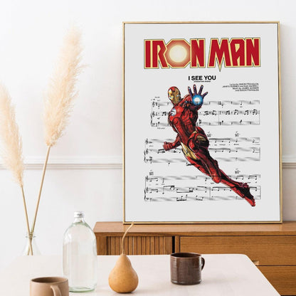 Make your walls sing with this Iron Man Main Theme poster. Printed on fine art quality paper, this artistic poster uniquely combines words and music. With the main theme of Iron Man, the poster is sure to make a statement in any room of your home or office. Each lyric stands out on its own and creates an amazing visual effect when hung up. Make your walls come to life with this bold and beautiful piece of framed art. Perfect as a gift or keep it for yourself—you won't be disappointed!