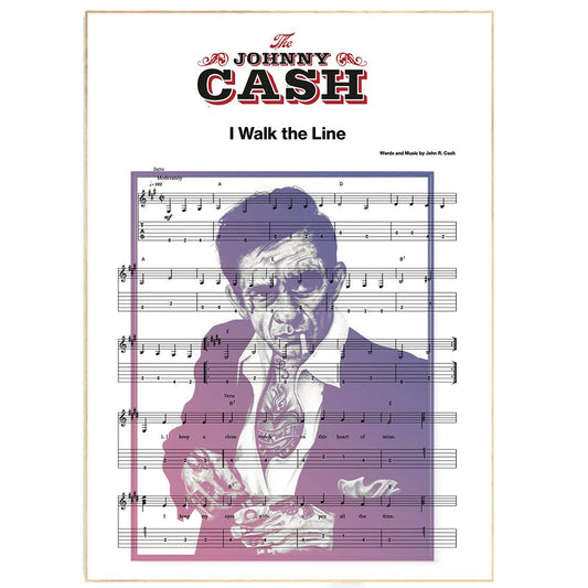 Johnny Cash - I Walk the Line Song Print | Song Music Sheet Notes Print Everyone has a favorite song especially Johnny Cash Print, and now you can show the score as printed staff. The personal favorite song sheet print shows the song chosen as the score. 