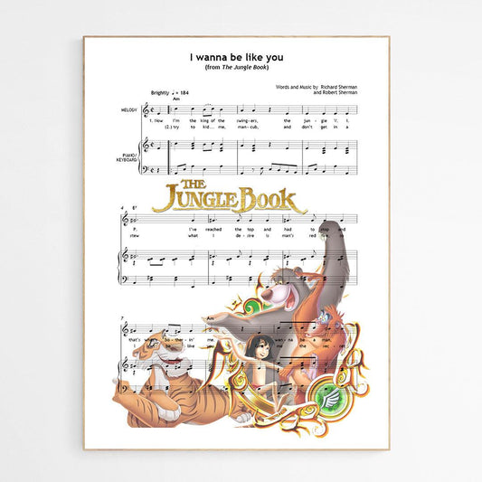 The Jungle Book - I Wanna Be Like You Poster | Song Music Sheet Notes Print 