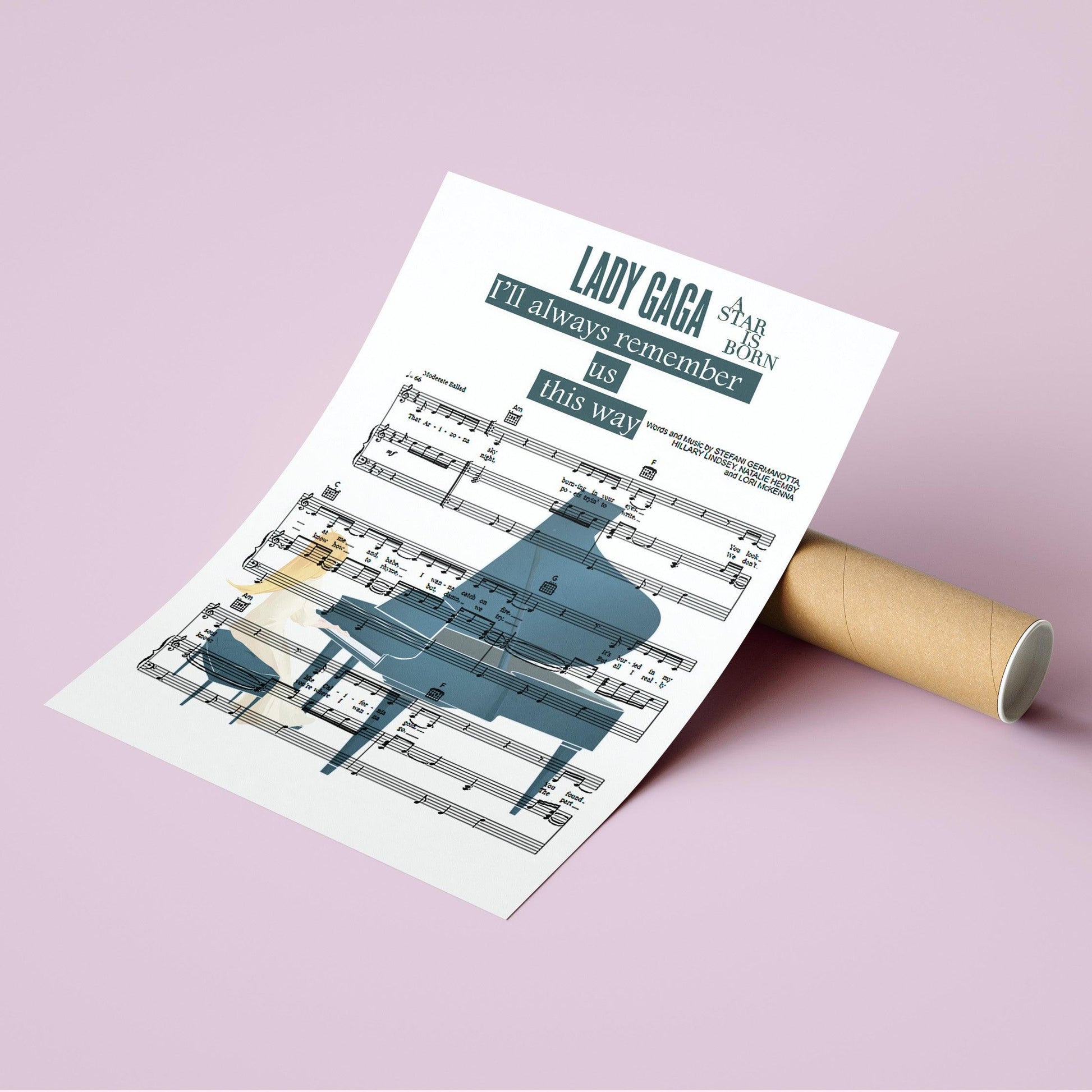 Lady Gaga - I'll Never Love Again Song Music Print | Song Music Sheet Notes Print Everyone has a favorite song especially Lady gaga, and now you can show the score as printed staff. The personal favorite song sheet print shows the song chosen as the score. 