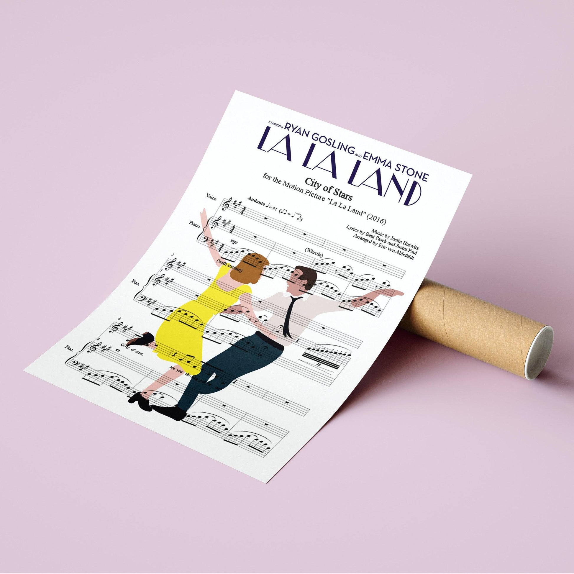 La La Land • City of Stars Song Lyric Print | Song Music Sheet Notes Print  Everyone has a favorite song and now you can show the score as printed staff. The personal favorite song sheet print shows the song chosen as the score. 
