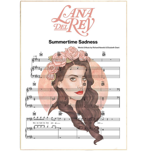 Lana del Rey - Summertime Sadness Song Print | Song Music Sheet Notes Print Everyone has a favorite song especially Lana del Rey Print, and now you can show the score as printed staff. The personal favorite song sheet print shows the song chosen as the score. 