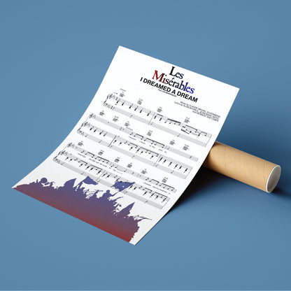 Les miserables - I DREAMED A DREAM Poster | Song Music Sheet Notes Print  Everyone has a favorite song and now Les Misérables you can show the score as printed staff. The personal favorite song sheet print shows the song chosen as the score. 