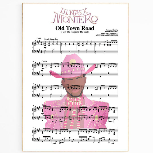 Lil Nas X - Old Town Road Song Music Print | Song Music Sheet Notes Print  Everyone has a favorite song and now you can show the score as printed staff. The personal favorite song sheet print shows the song chosen as the score. 