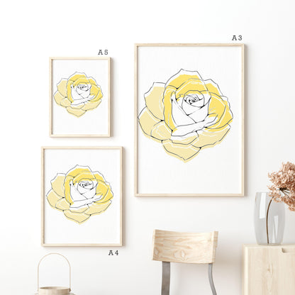 Yellow flower Line Art Print | Contemporary Minimal Wall Decor | Scandi Design Style