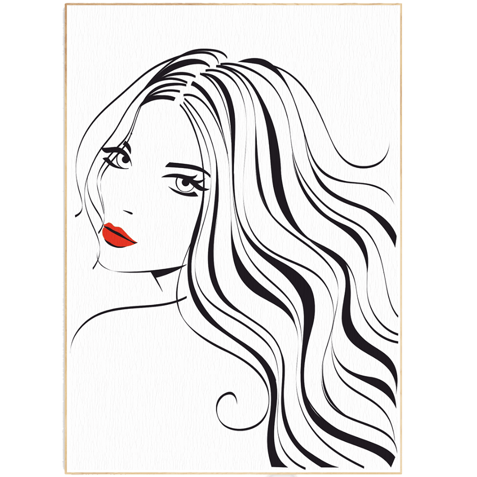 Woman with Long Hair Line Art Print
