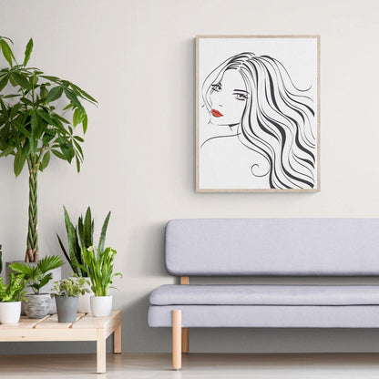 Woman with Long Hair Line Art Print | Contemporary Minimal Wall Decor | Scandi Design Style