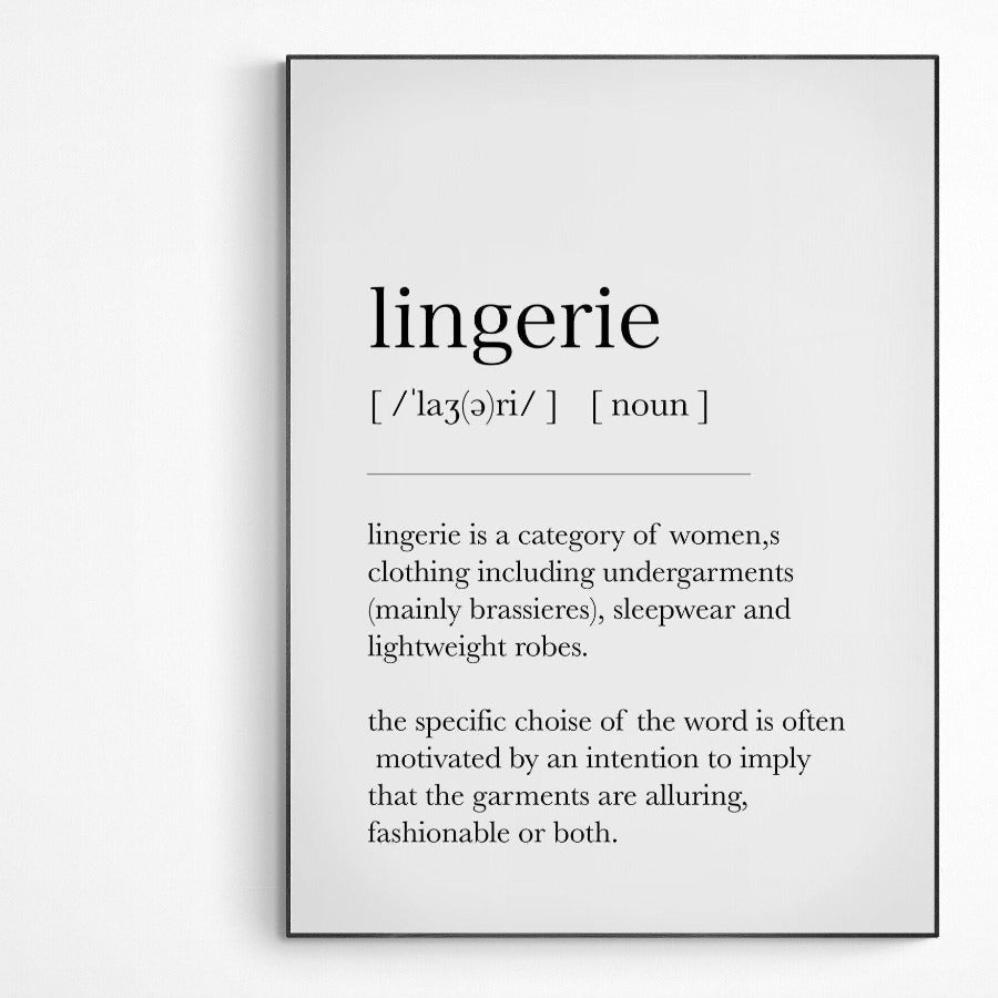 Lingerie Definition Print | Dictionary Art Poster | Wall Home Decor Print | Funny Gifts Quote | Greeting Card | Variety Sizes - 98types