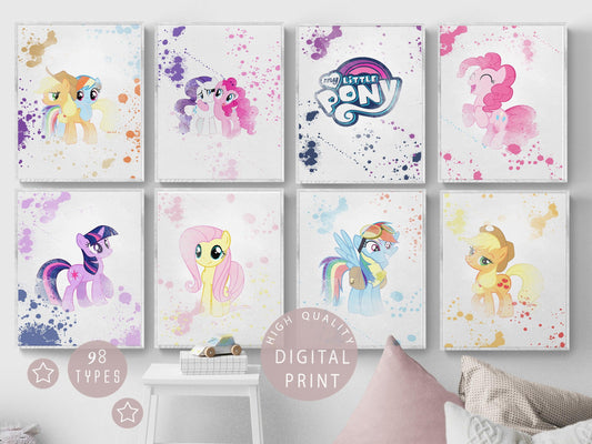 My Little Pony Poster 8 Set Printable Watercolour Print - 98types