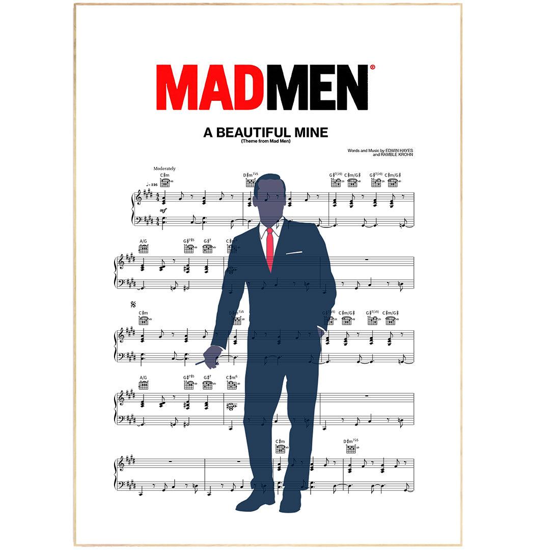 Make a statement with this Mad Men Main Theme Poster. Hand-crafted by 98Types Music, this poster boasts an eye-catching design featuring the famous main theme of the hit show. Whether you want to add a pop of color to an empty wall or give your music room a bold upgrade, this piece is sure to bring life and personality to your space. Add it to your collection of movie and song lyric prints for an impressive display that celebrates your musical passions.