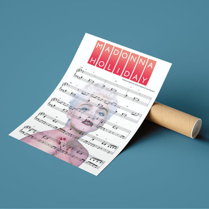 Madonna  Holiday Song Print | Song Music Sheet Notes Print Everyone has a favorite song especially Madonna Print, and now you can show the score as printed staff. The personal favorite song sheet print shows the song chosen as the score. 
