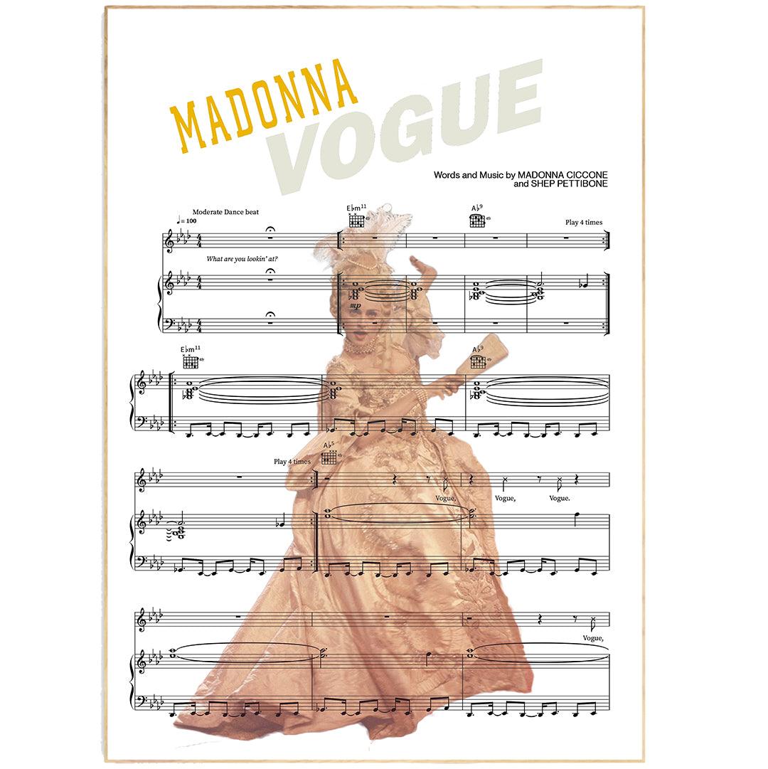 Madonna - Vogue Poster Song Print | Song Music Sheet Notes Print Everyone has a favorite song especially Madonna Print, and now you can show the score as printed staff. The personal favorite song sheet print shows the song chosen as the score. 