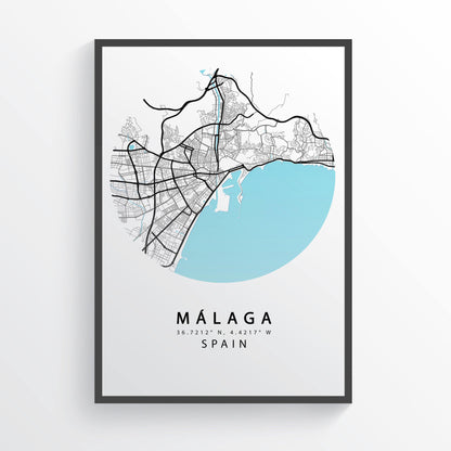 MALAGA Spain Map Print | Malaga Street Map Road | Europe Poster Art | Spain Wall Art | Variety Sizes - 98types
