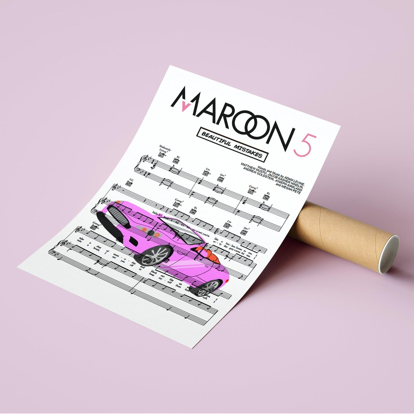Maroon 5 - Beautiful Mistakes Print | Song Music Sheet Notes Print Everyone has a favorite song especially Maroon 5 Poster, and now you can show the score as printed staff. The personal favorite song sheet print shows the song chosen as the score. 