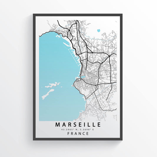 MARSEILLE Map Print | France Street Map Road | Marseille Poster Art | Alpes-Côte d'Azur Wall Art | Variety Sizes - 98types