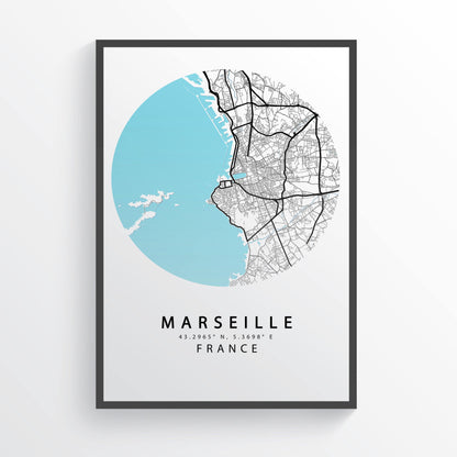 MARSEILLE Map Print | France Street Map Road | Marseille Poster Art | Alpes-Côte d'Azur Wall Art | Variety Sizes - 98types