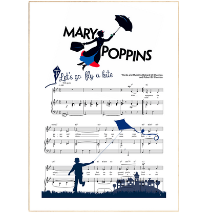 Mary Poppings - LET’S GO FLY A KITE Poster wall art decor gift Print Song Music Sheet Notes Print  Find your inner child with this "LET’S GO FLY A KITE " poster. A great design for music lovers, this poster is bound to add some fun and whimsy to your home. With its bright colors and simple design, it's perfect for adding a pop of color to any room. And at 98types, we offer free fast delivery so you can start enjoying your new poster in no time.