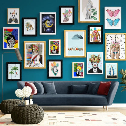 Graphic illustration of Greek sculpture with colorful flowers and cacti that we love. background with warm colors. This bold and colourful design is a perfect fit for the home of a maximalist. The poster is printed with a white border that nicely frames the design. Frame not included