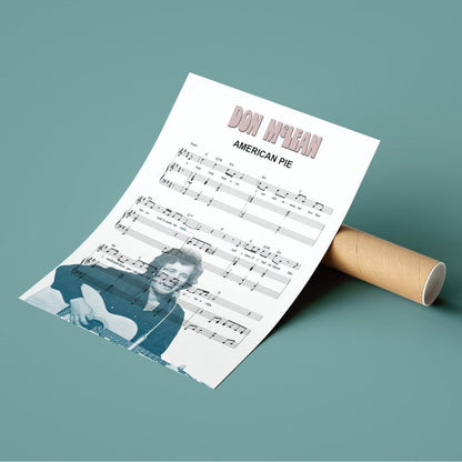 Don McClean American pie Song Print | Sheet Music Wall Art | Song Music Sheet Notes Print