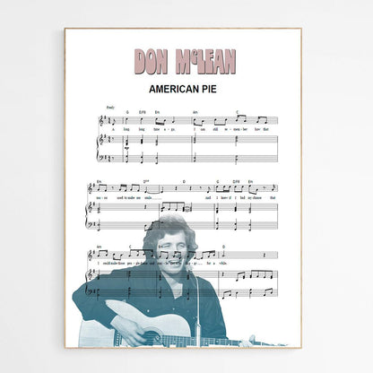 Don McClean American pie Song Print | Sheet Music Wall Art | Song Music Sheet Notes Print