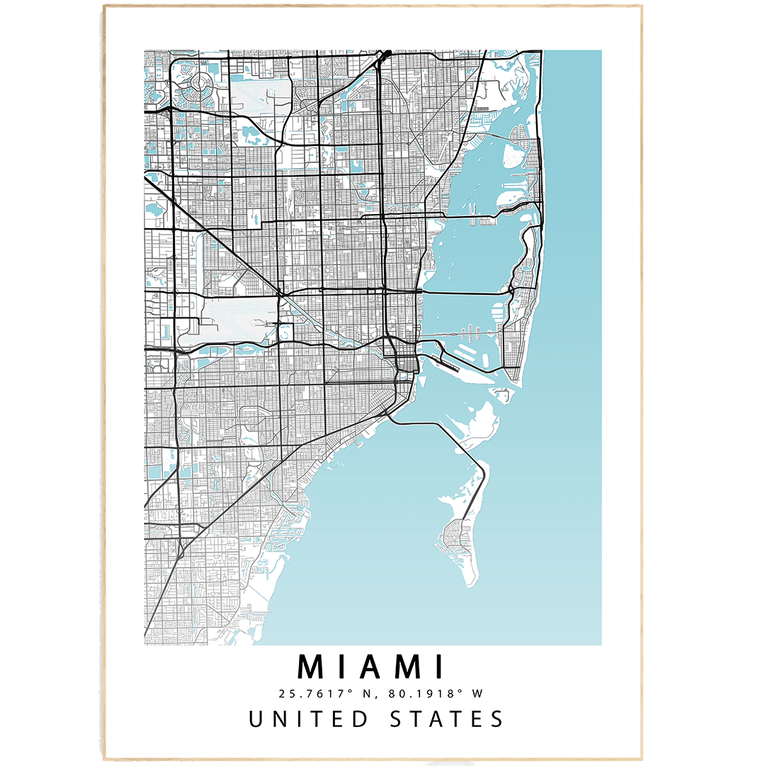 This poster celebrates Miami and its neighborhoods with an incredibly detailed map. If you're looking for a beautiful, accurate map of Miami, this poster is it. It features all of the neighborhoods, streets, and points of interest you'll want to explore. Hang it on your wall as a tribute to Miami, or use it as a guide to explore all that this amazing city has to offer.