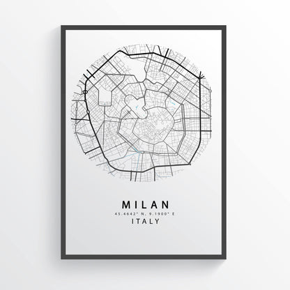 MILAN Italy Map Print | Map Art Poster | Milano Italia | City Street Road Map Print | Variety Sizes - 98types