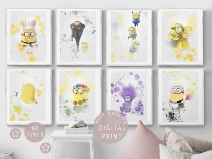 Set of 8 minions Disney Watercolour Printable Poster - 98types