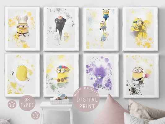 Set of 8 minions Disney Watercolour Printable Poster - 98types