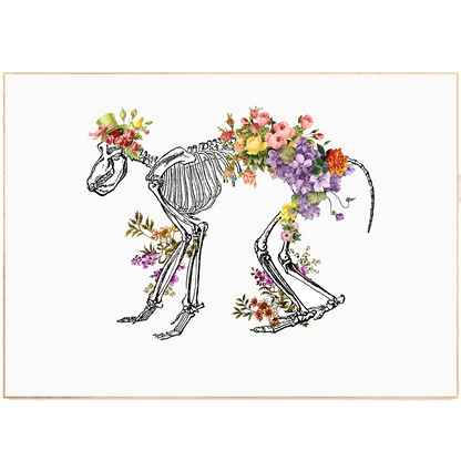 Monkey Skeleton Anatomical Flowers Body Print