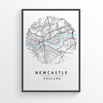 NEWCASTLE City Map Print | Newcastle Street Map Road | England Poster Art | Newcastle Wall Art | Variety Sizes - 98types