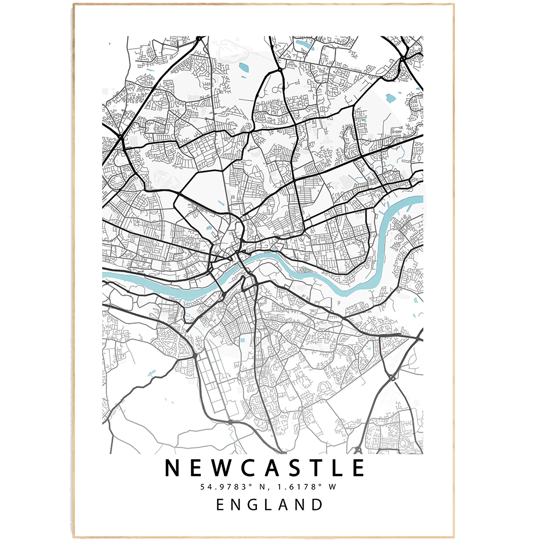 NEWCASTLE City Map Print | Newcastle Street Map Road | England Poster Art | Newcastle Wall Art | Variety Sizes | City Map Wall Art | Premium Wall Decor | Magnet or Greeting Card.