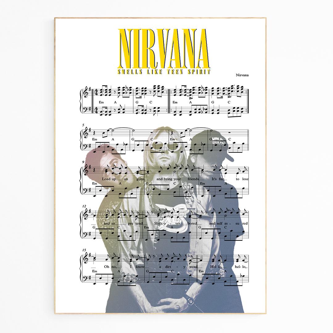 Nirvana • Smells Like Teen Spirit Song Lyric Print | Song Music Sheet Notes Print 