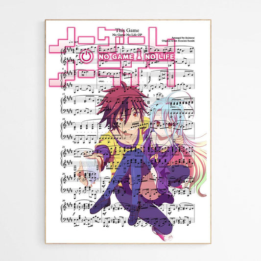 No Game No Life - This Game Poster | Song Music Sheet Notes Print  Everyone has a favorite song and now you can show the score as printed staff. The personal favorite song sheet print shows the song chosen as the score. 