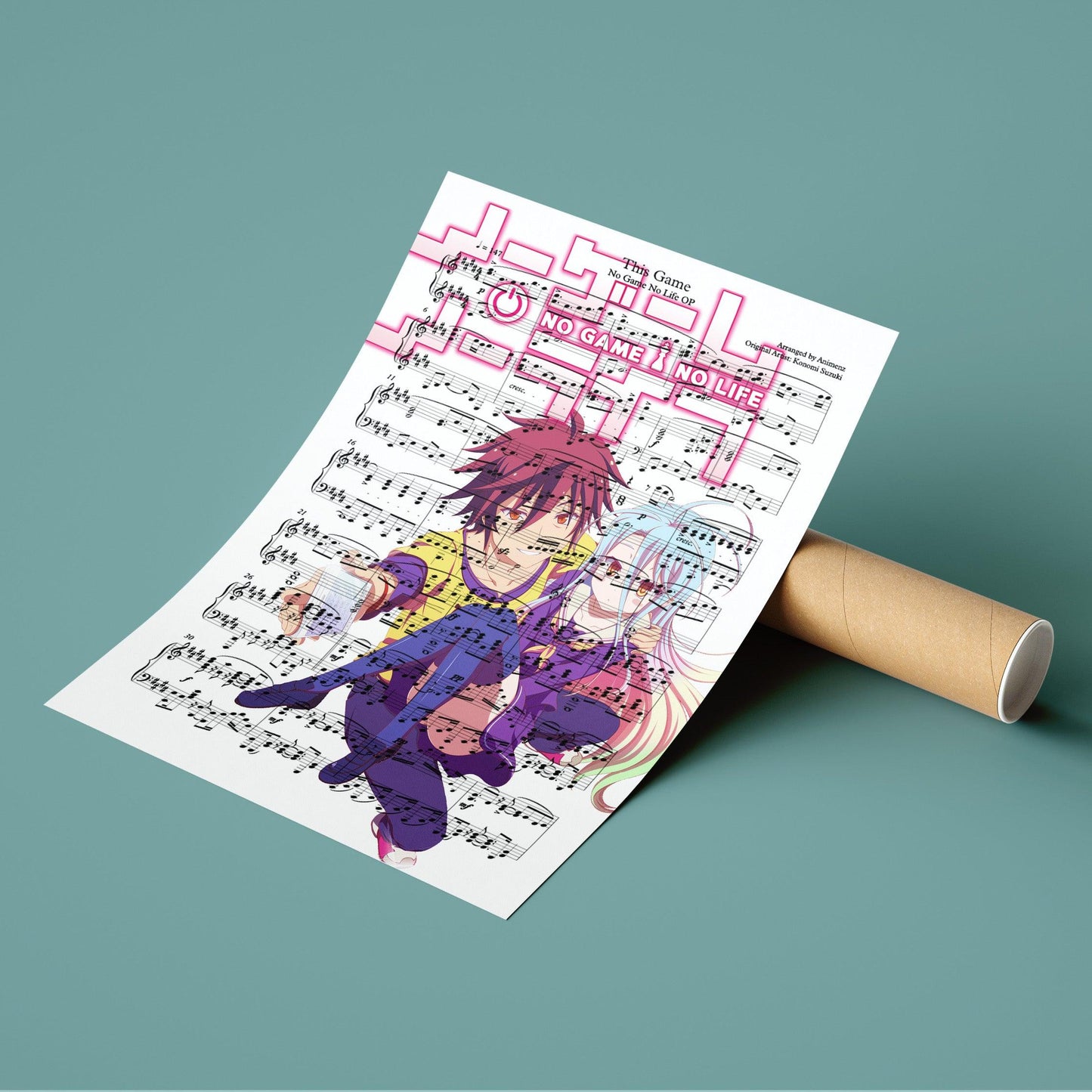 No Game No Life - This Game Poster | Song Music Sheet Notes Print  Everyone has a favorite song and now you can show the score as printed staff. The personal favorite song sheet print shows the song chosen as the score. 