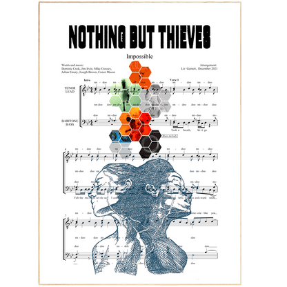 Nothing But Thieves - Impossible Song Music Print | Song Music Sheet Notes Print  Hang this poster on your wall and fill your room with the sound of Nothing But Thieves. This poster is the perfect way to show your love for the band Nothing But Thieves. It features the artwork from their hit song "Impossible."